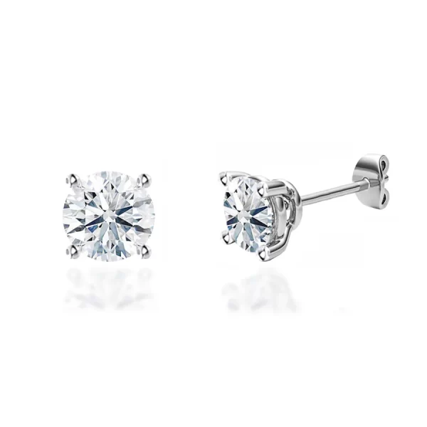 DOVE Round Lab Diamond 14k/18k White Gold Stud Earrings - Image 3