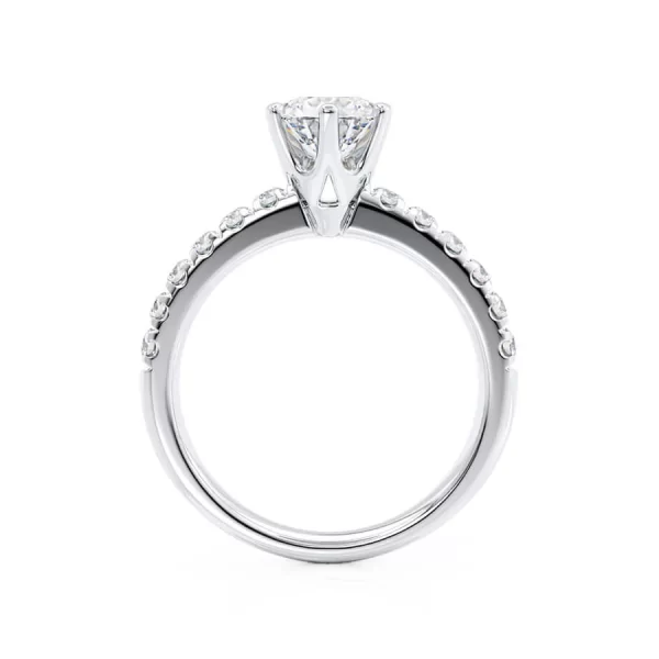 BELLE Round Lab Diamond 18k White Gold Shoulder Set Ring - Image 2