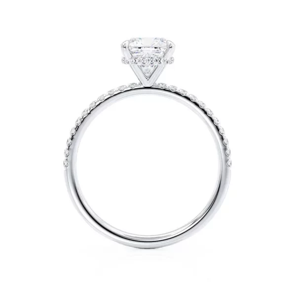 LIVELY Cushion Lab Diamond 18k White Gold Petite Hidden Halo Pavé Shoulder Set - Image 2