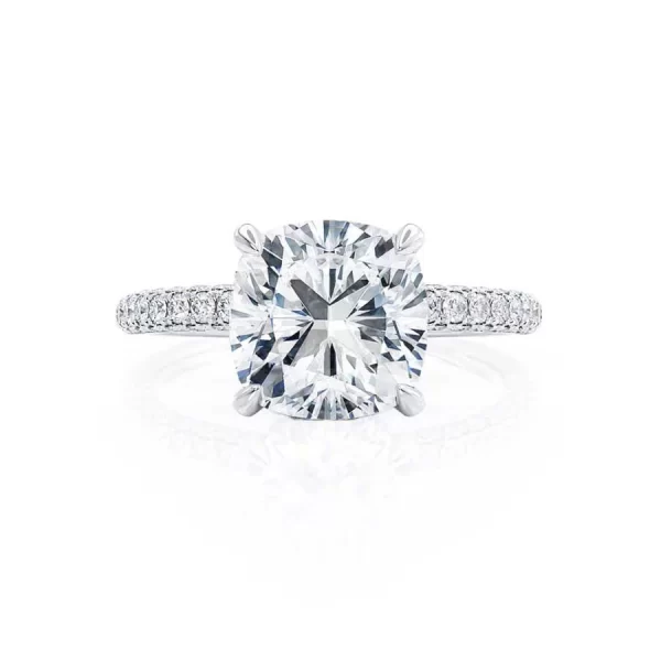 COCO Cushion Cut Lab Diamond 18k White Gold Petite Hidden Halo Triple Pavé - Image 4