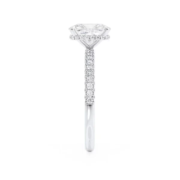 COCO Elongated Cushion Cut Lab Diamond 18k White Gold Petite Hidden Halo Triple Pavé - Image 2