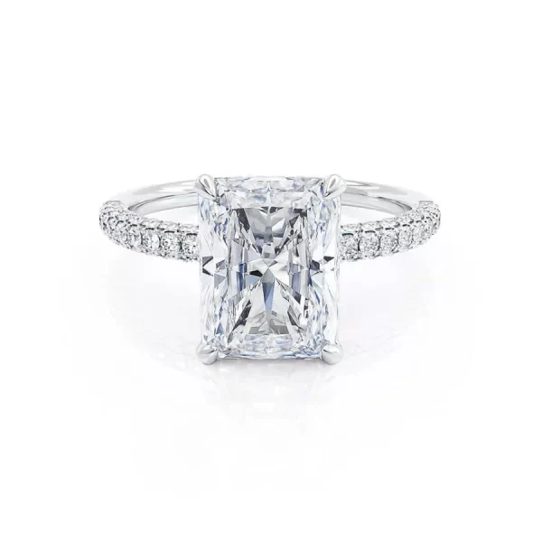 COCO Radiant Lab Diamond 18k White Gold Petite Triple Pavé Hidden Halo - Image 5