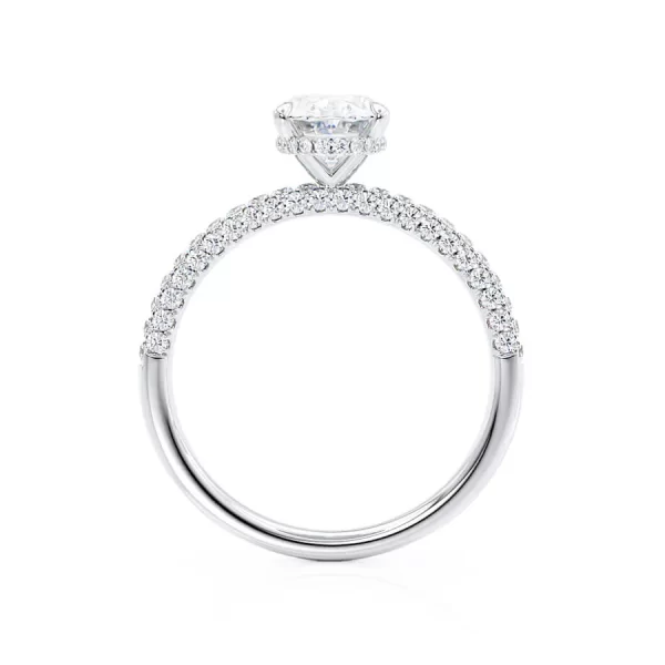 COCO Oval Lab Diamond 18k White Gold Petite Hidden Halo Triple Pavé Shoulder Set - Image 3