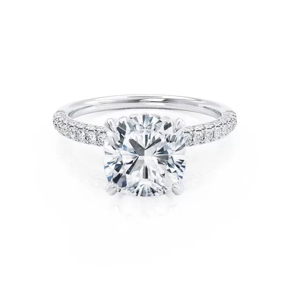 COCO Cushion Cut Lab Diamond 18k White Gold Petite Hidden Halo Triple Pavé - Image 5