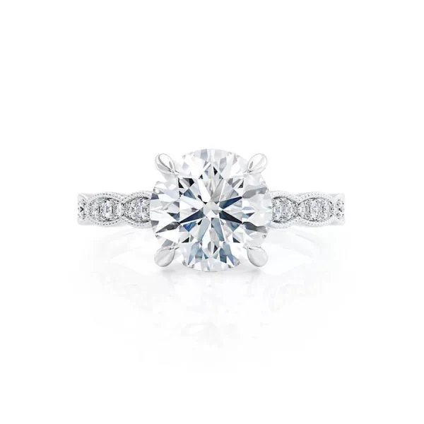 HONOR Round Lab Diamond 18k White Gold Shoulder Set Ring - Image 4