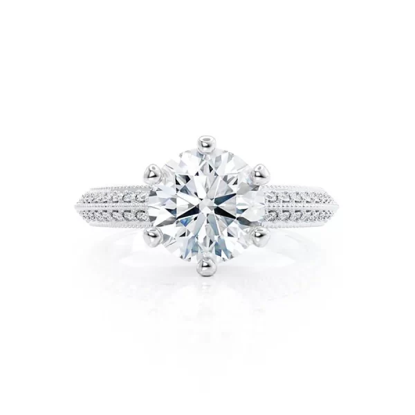 VICTORIA Round Lab Diamond 18k White Gold Shoulder Set Ring - Image 4