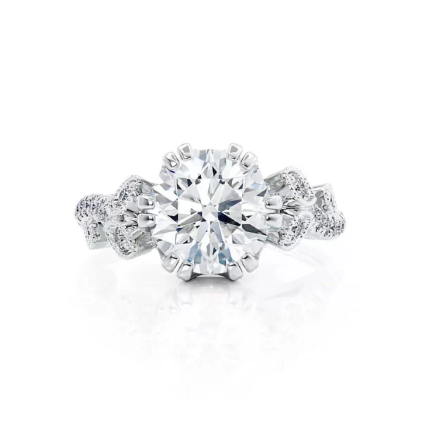 FLEUR Round Lab Diamond 18k White Gold Shoulder Set Ring - Image 4