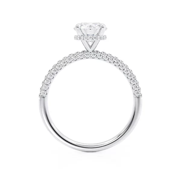 COCO Round Lab Diamond 18k White Gold Petite Hidden Halo Triple Pavé Shoulder Set Ring - Image 3