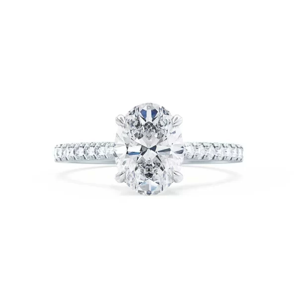 VIOLA Oval Moissanite & Diamond 18k White Gold Shoulder Set Ring - Image 4