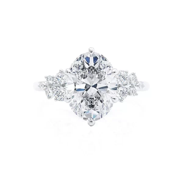 ALYA Oval Lab Diamond Starburst Cluster Shoulder Set Engagement Ring 18k White Gold - Image 2