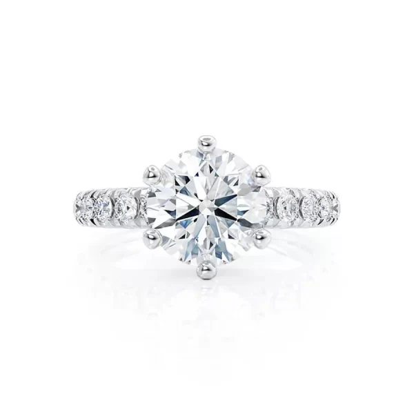 BELLE Round Lab Diamond 18k White Gold Shoulder Set Ring - Image 4