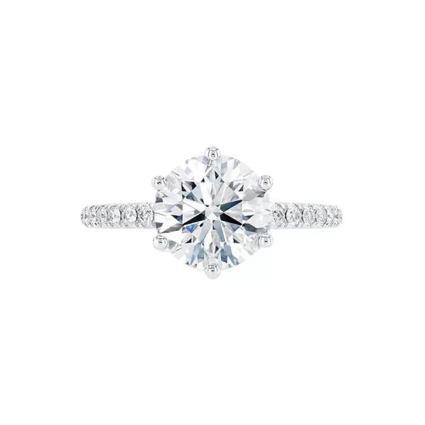 LILLIE LUXE Round Lab Diamond & Diamond 18k White Gold Shoulder Set Ring - Image 4