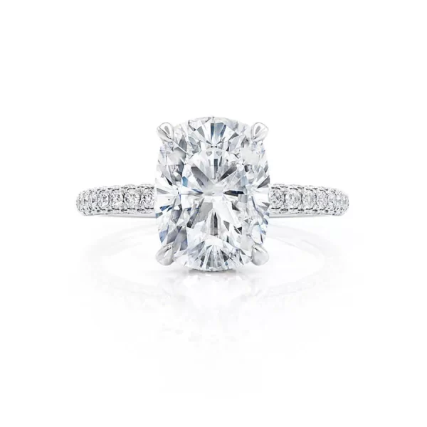 COCO Elongated Cushion Cut Lab Diamond 18k White Gold Petite Hidden Halo Triple Pavé - Image 4