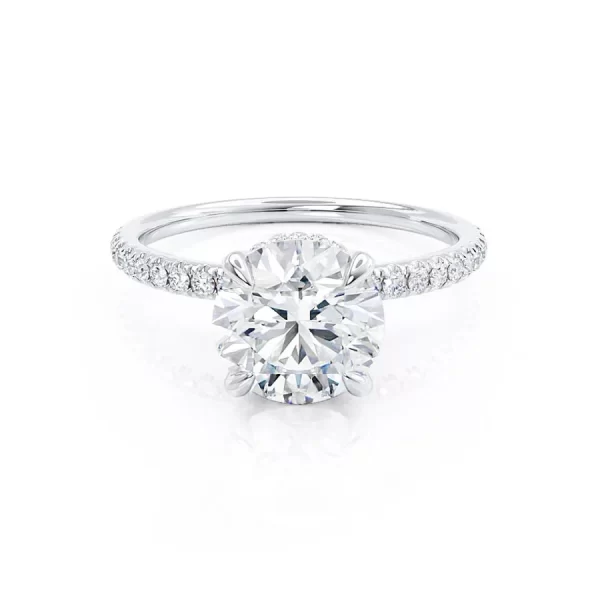 LIVELY Round Lab Diamond 18k White Gold Petite Hidden Halo Pavé Shoulder Set Ring - Image 2