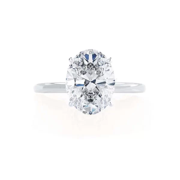 LULU Oval Moissanite 18k White Gold Petite Solitaire Ring - Image 4