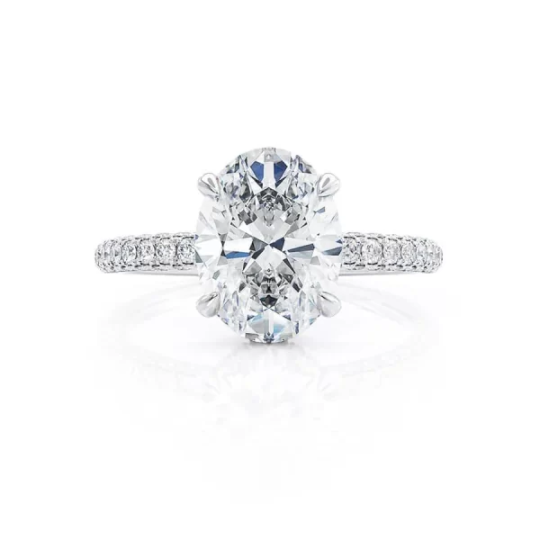 COCO Oval Lab Diamond 18k White Gold Petite Hidden Halo Triple Pavé Shoulder Set - Image 4