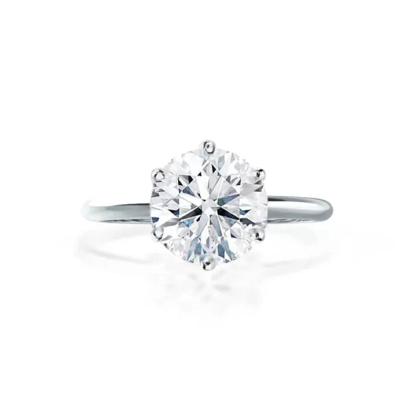 LILLIE Round Lab Diamond 18K White Gold 6 Prong Knife Edge Solitaire Ring - Image 2