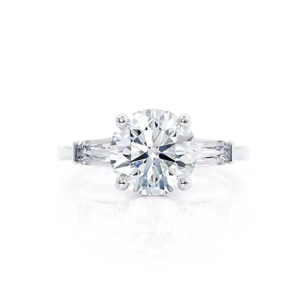 LOVETTA Round & Baguette Lab Diamond 18k White Gold Trilogy - Image 3