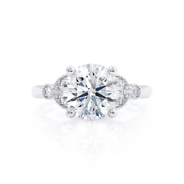 DELILAH Round Lab Diamond 18k White Gold Shoulder Set Ring - Image 3