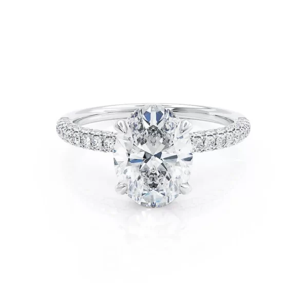 COCO Oval Lab Diamond 18k White Gold Petite Hidden Halo Triple Pavé Shoulder Set - Image 5