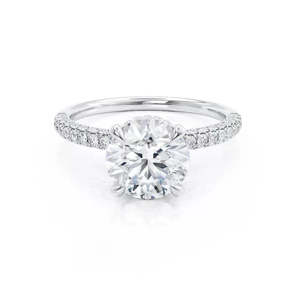 COCO Round Lab Diamond 18k White Gold Petite Hidden Halo Triple Pavé Shoulder Set Ring - Image 5