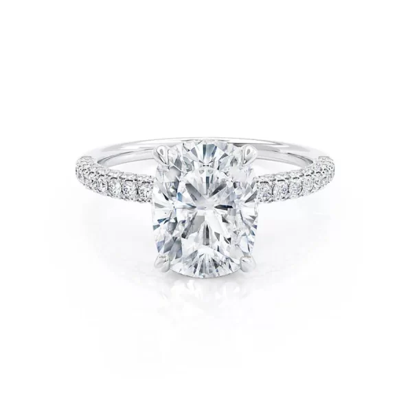 COCO Elongated Cushion Cut Lab Diamond 18k White Gold Petite Hidden Halo Triple Pavé - Image 5