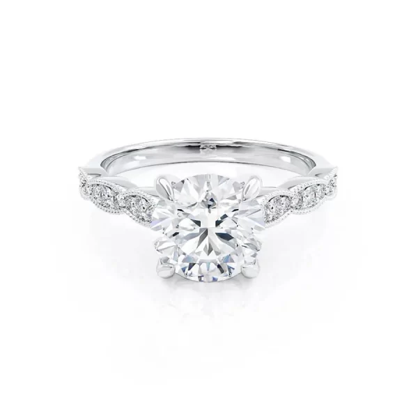 HONOR Round Lab Diamond 18k White Gold Shoulder Set Ring