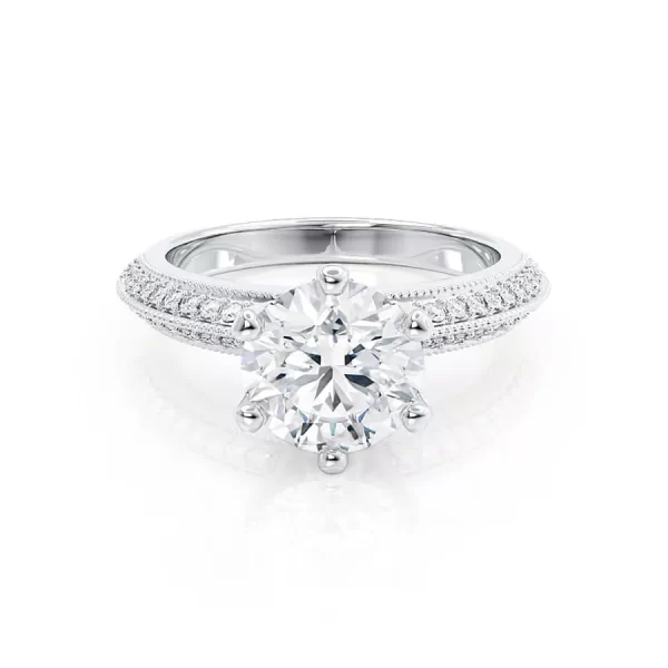 VICTORIA Round Lab Diamond 18k White Gold Shoulder Set Ring