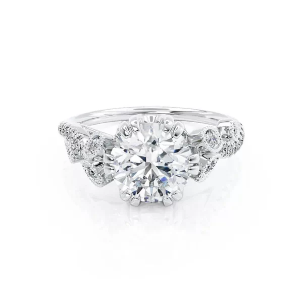 FLEUR Round Lab Diamond 18k White Gold Shoulder Set Ring