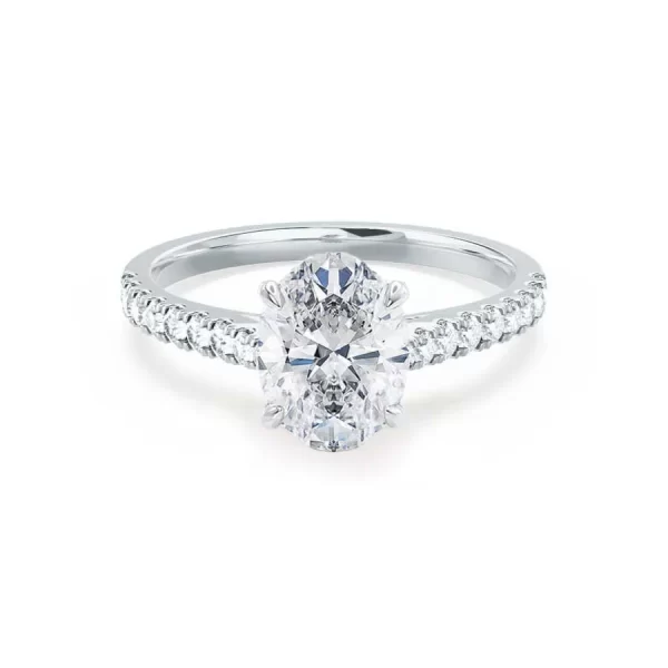 VIOLA Oval Moissanite & Diamond 18k White Gold Shoulder Set Ring