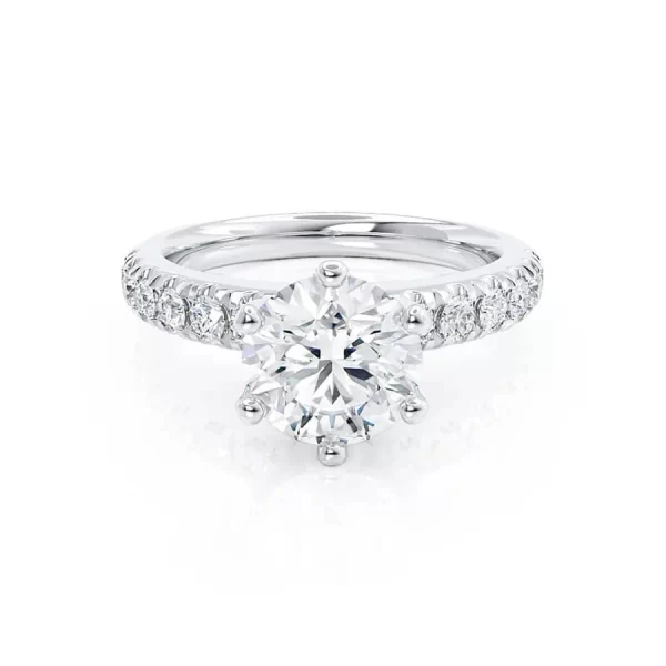 BELLE Round Lab Diamond 18k White Gold Shoulder Set Ring
