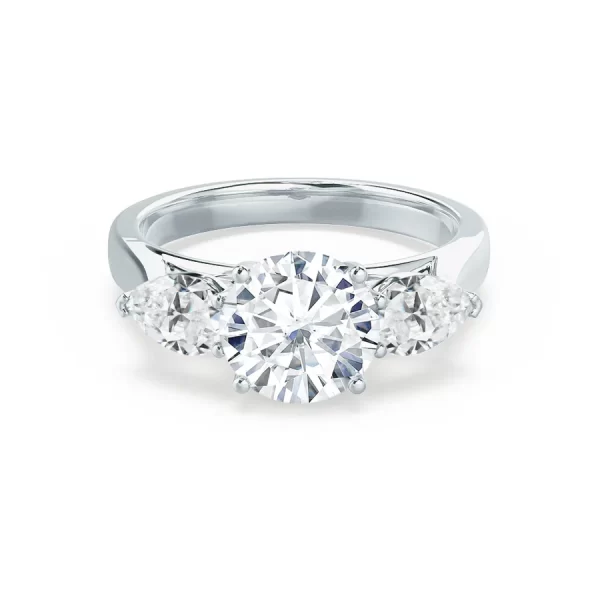 BLOSSOM Round Lab Diamond & Pear Lab Diamond 18k White Gold Trilogy Ring