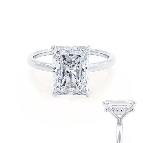 PARIS Radiant Lab Diamond 18k White Gold Hidden Halo Solitaire