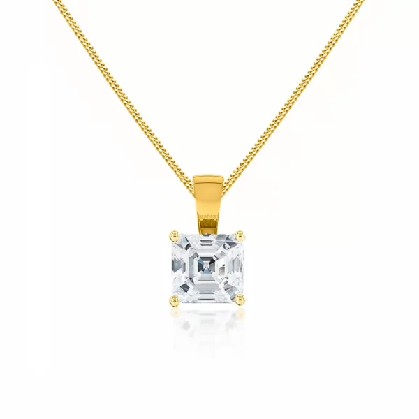 LOLA Asscher Cut Lab Diamond 4 Claw Pendant 14k/18k Yellow Gold