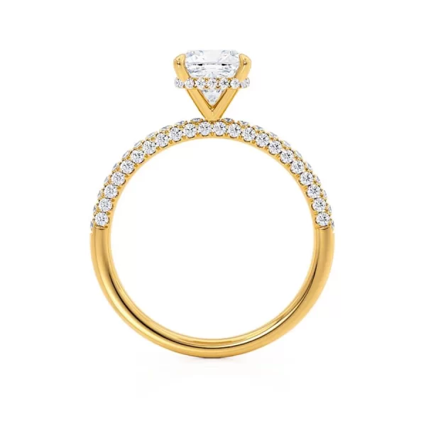 COCO Cushion Cut Lab Diamond 18k Yellow Gold Petite Hidden Halo Triple Pavé - Image 2