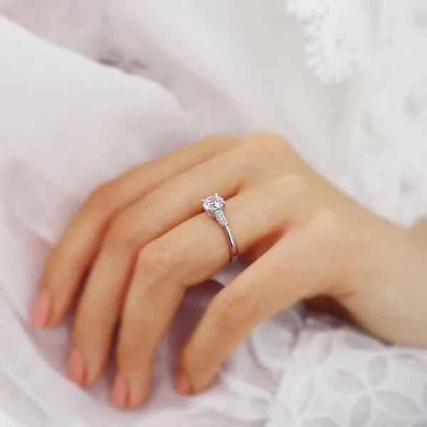 LOVETTA Round & Baguette Lab Diamond 18k Yellow Gold Trilogy - Image 6