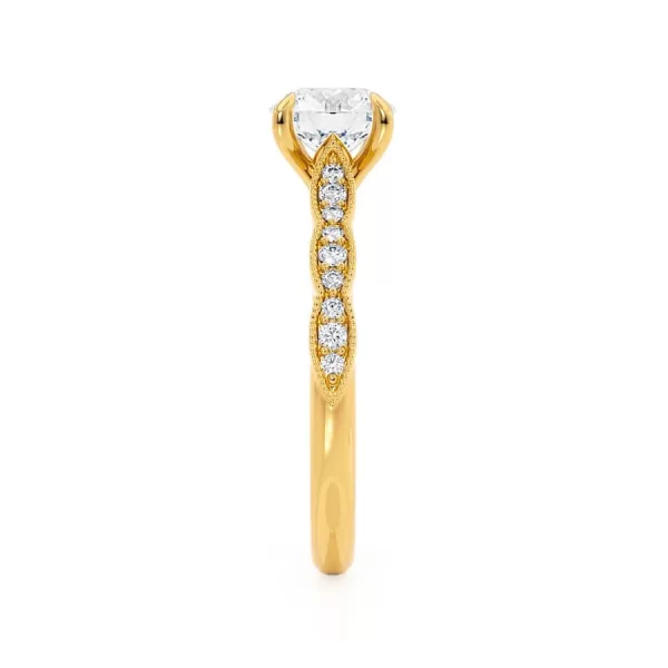 HONOR Round Lab Diamond 18k Yellow Gold Shoulder Set Ring - Image 3