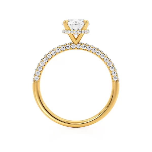 COCO Round Lab Diamond 18k Yellow Gold Petite Hidden Halo Triple Pavé Shoulder Set Ring - Image 3