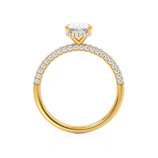 COCO Oval Lab Diamond 18k Yellow Gold Petite Hidden Halo Triple Pavé Shoulder Set - Image 2