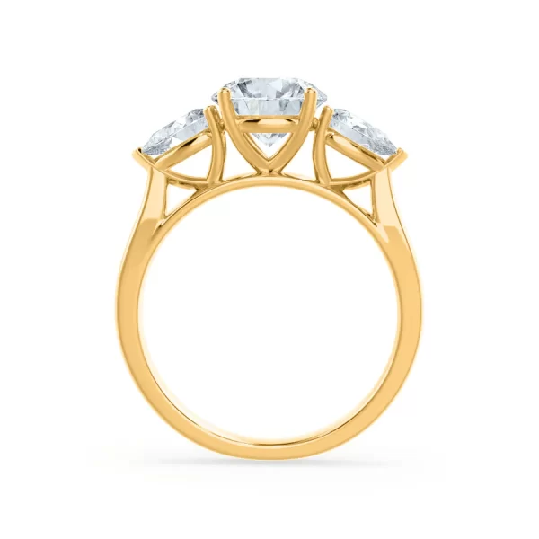 BLOSSOM Round Lab Diamond & Pear Lab Diamond 18k Yellow Gold Trilogy Ring - Image 2