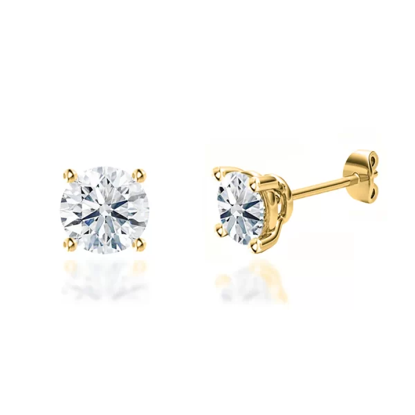 DOVE Round Lab Diamond 14k/18k Yellow Gold Stud Earrings - Image 3