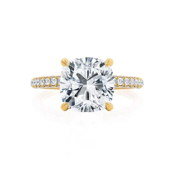 COCO Cushion Cut Lab Diamond 18k Yellow Gold Petite Hidden Halo Triple Pavé - Image 4