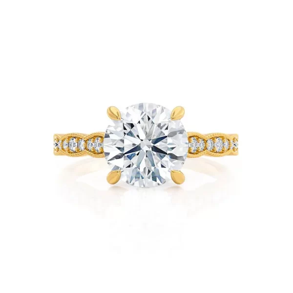 HONOR Round Lab Diamond 18k Yellow Gold Shoulder Set Ring - Image 2