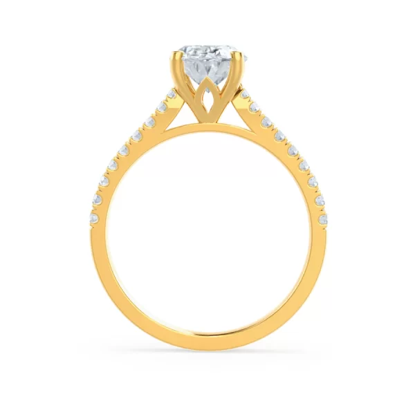 VIOLA Oval Moissanite & Diamond 18k Yellow Gold Shoulder Set Ring - Image 2