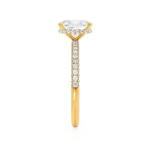 COCO Elongated Cushion Cut Lab Diamond 18k Yellow Gold Petite Hidden Halo Triple Pavé - Image 5