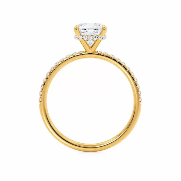 LIVELY Cushion Lab Diamond 18k Yellow Gold Petite Hidden Halo Pavé Shoulder Set - Image 3