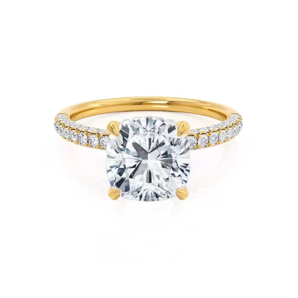 COCO Cushion Cut Lab Diamond 18k Yellow Gold Petite Hidden Halo Triple Pavé - Image 5