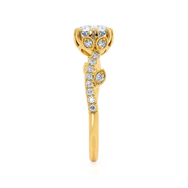 FLEUR Round Lab Diamond 18k Yellow Gold Shoulder Set Ring - Image 3