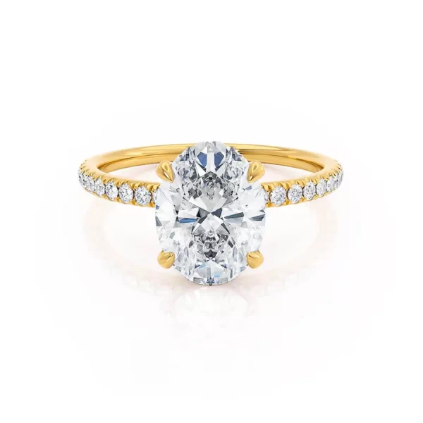 LIVELY Oval Lab Diamond 18k Yellow Gold Petite Hidden Halo Pavé Shoulder Set - Image 3