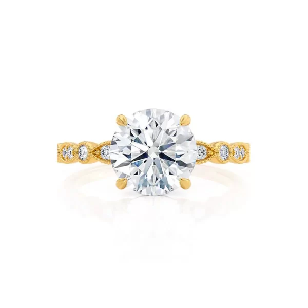 HOPE Round Lab Diamond 18k Yellow Gold Shoulder Set Ring - Image 3